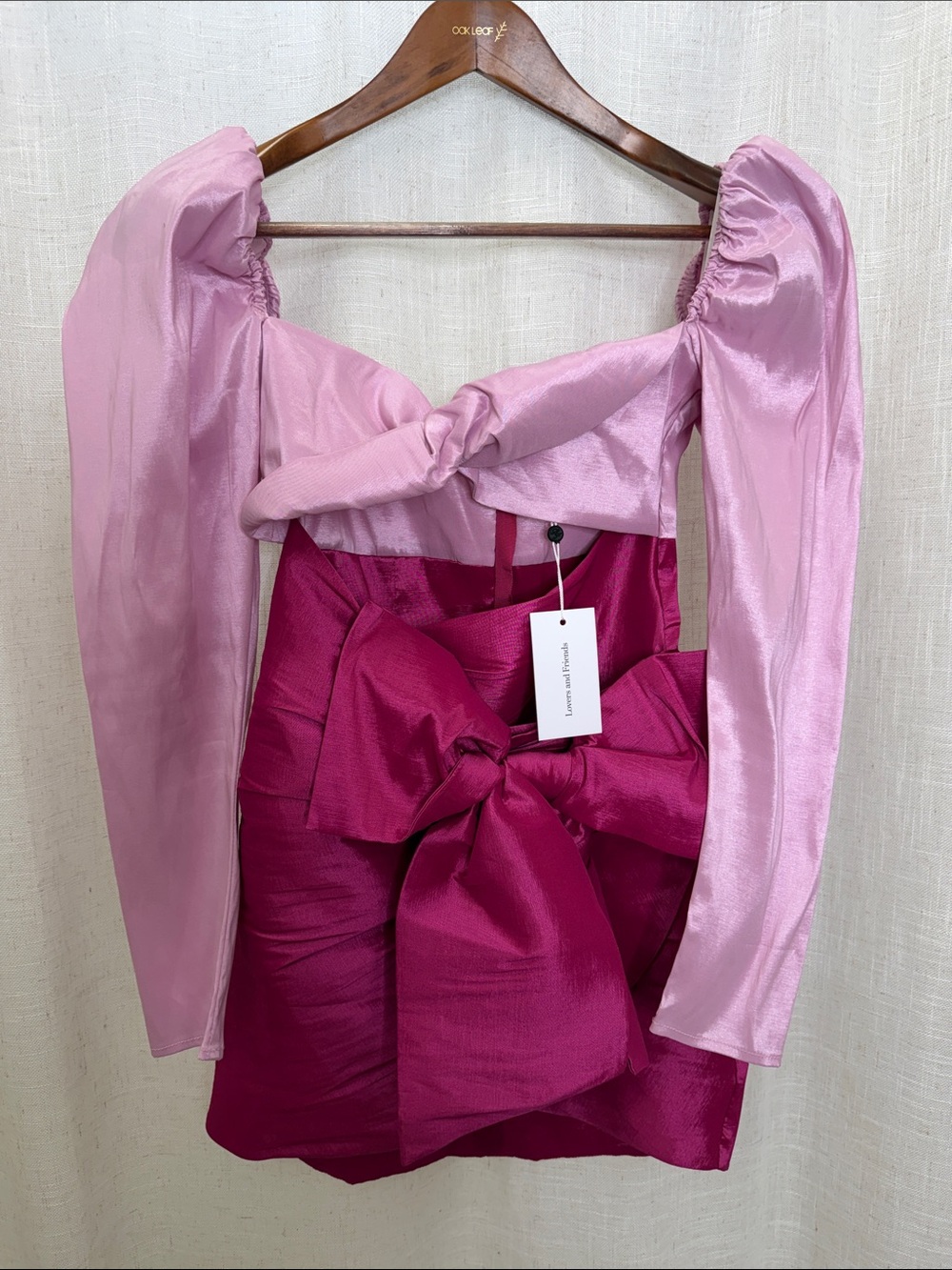 Lovers + Friends Pink Long Sleeve Cut-Out Big Bow Dress Size Small